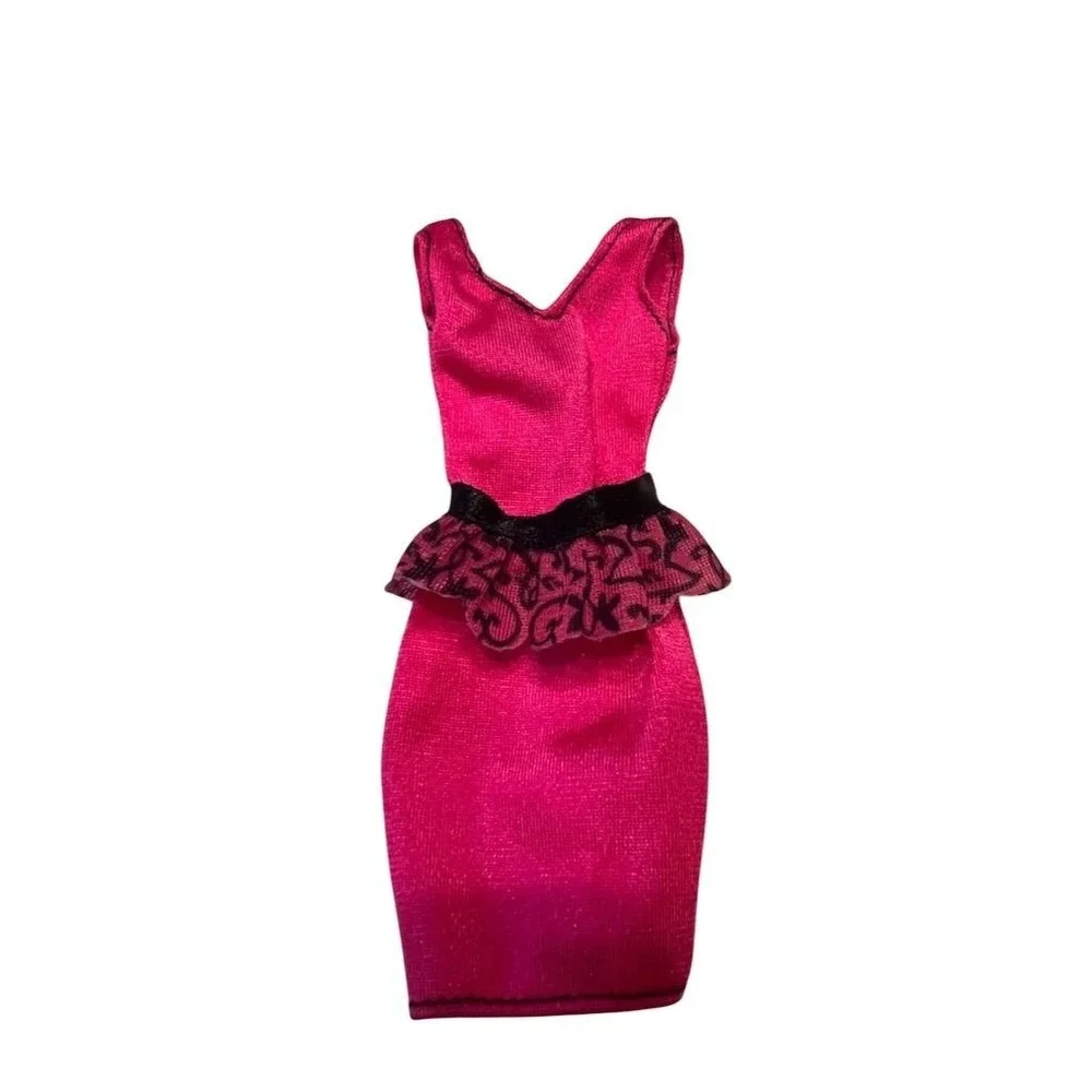 Barbie Doll Fashion Black & Pink Peplum Dress‎ Outfit